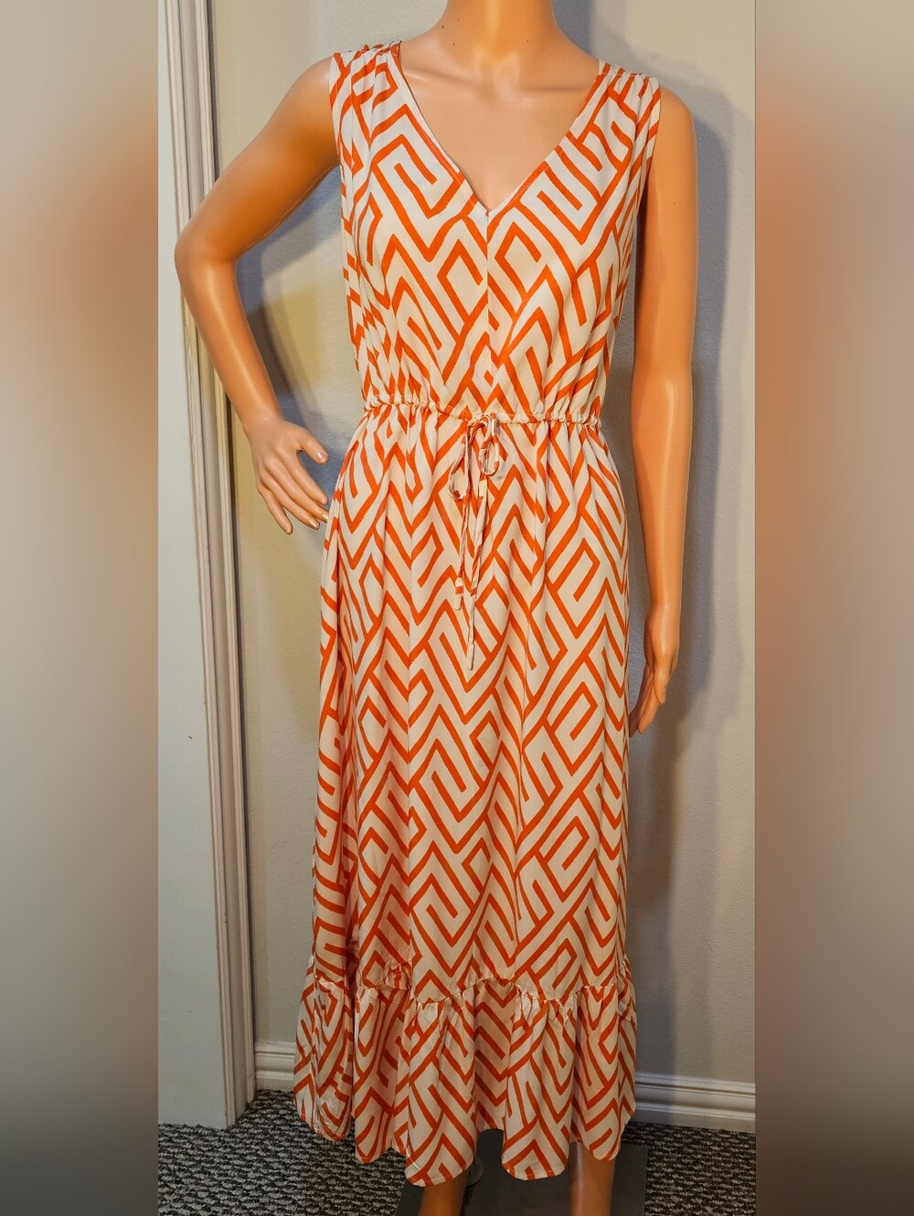 MNG Orange Geometric Dress Size 12